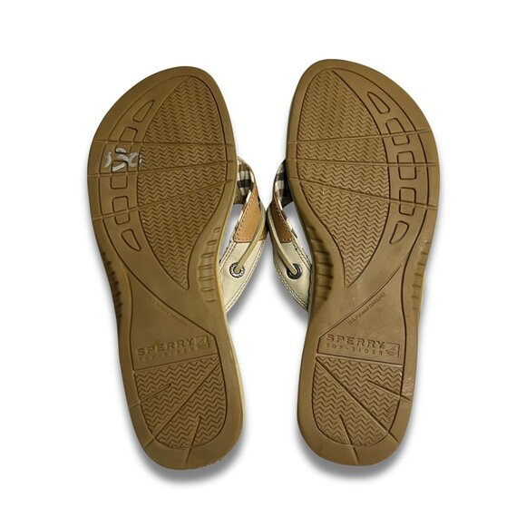 Sperry Womens Seafish Thong Sandals Size 9 Brown Plaid Leather Casual Flip-Flops - Picture 3 of 6